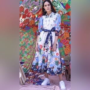 Maude Vivante Remi Crane Print Cotton Dress belted